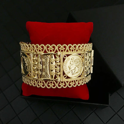 Algerian Jewelry Women Bangle Cuff Bracelets Coin Bracelet Hollow Bohemia Ethnic Wedding Bijoux Hollow Flower Armlet