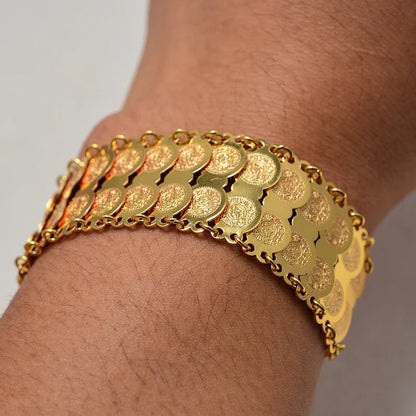 Gold Color Coins Bangles&Bracelet for Women Men Money Coin Bracelet Islamic Muslim Arab Middle Eastern Jewelry African Gifts