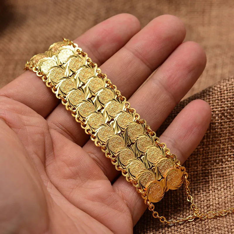 Gold Color Coins Bangles&Bracelet for Women Men Money Coin Bracelet Islamic Muslim Arab Middle Eastern Jewelry African Gifts