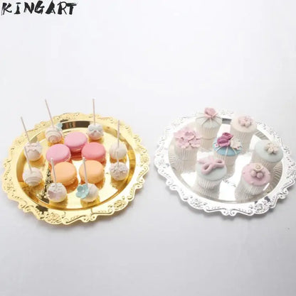 Big Round Metal Silver/gold Plated Serving Dishes Cake Tray  Snack Dish Silver Plated Small Dessert Plate Cake 24935163