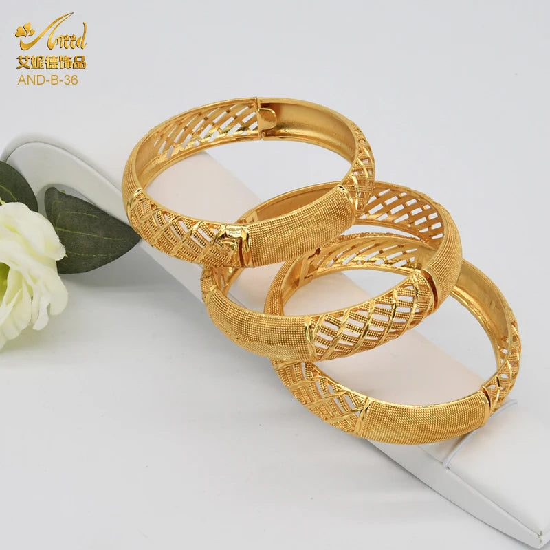 ANIID Dubai Bangles 24K Gold Color African Bracelet For Women Wholesale Designer Alloy Jewellery Wedding Luxury Hawaiian Jewelry