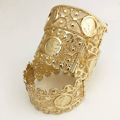 Algerian Jewelry Women Bangle Cuff Bracelets Coin Bracelet Hollow Bohemia Ethnic Wedding Bijoux Hollow Flower Armlet