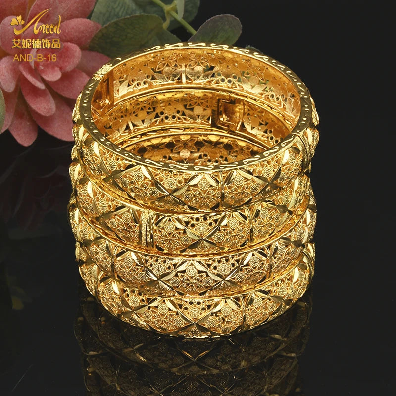 Luxury Designer Indian Gold Color Bangles For Women Arabic Fashion African Bracelet Charm Egyptian Dubai Bangle Turkish Jewelry