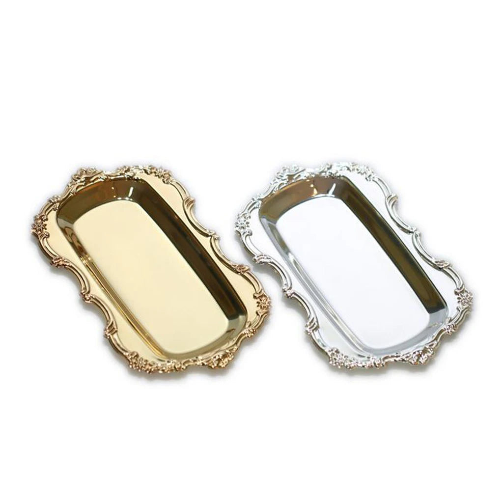 Silver / Gold Multifunction Metal Storage Tray Tea Fruit Dish Plate Dessert Cake Snack Tray for Hotel Bar Buffet Party