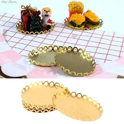 2Pcs Dollhouse Miniature Metal Tray 1/12 Doll House Kitchen Furniture Decoration Accessories Scence Toys