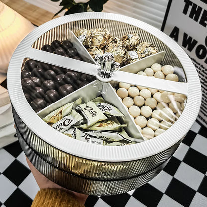 Heathly PET Divided Serving Tray with Luxury Lid Dried Fruit Storage Box 4 Grid Nuts Platter Candy Plate for Home Appliance