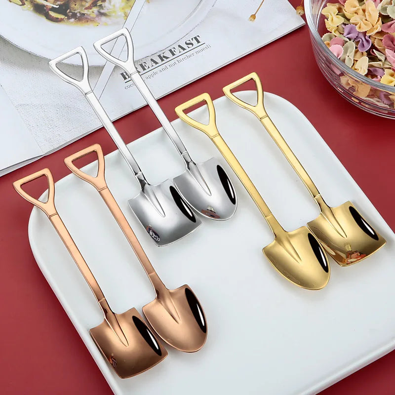 Stainless Steel Coffee Tea Spoon Creative Retro Shovel Scoop for Dinner Ice Cream Dessert Watermelon Kitchen Tableware Bar Tool