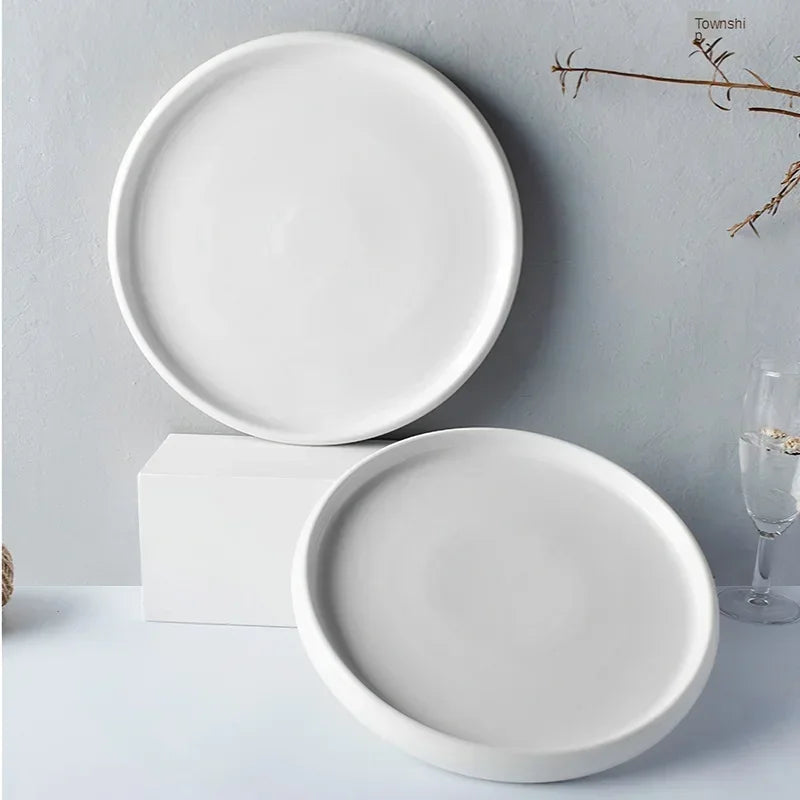 Ceramic Plate White Square Round Western Food Plate Dinner Plate Tableware Multifunctional Storage Tray Home Kitchen Supplies