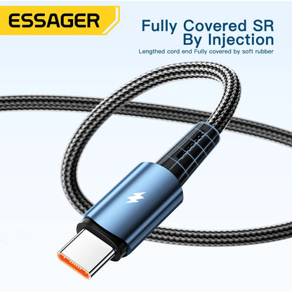 Essager 120W USB Type C Cable Super Fast Charge 67W Cable Quick Charge 6A For Xiaomi 12Pro Redmi K50 Note 11Pro Black Shark5 Pro