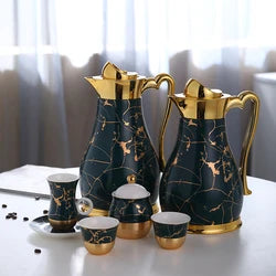 gold marble rim decor glass inner 1L kettles ceramic coffee pot gift set luxury thermos vacuum flask