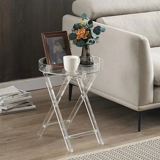 Tea Small Nordic Coffee Table Mobile Round Acrylic Balcony Corner Nightstands Folding Transparent Coiffeuse Home Furniture