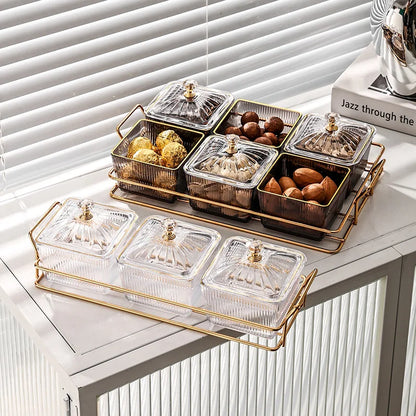 Light Luxury Fruit Plate Partition Platter Living Room Dried Fruit Tray Candy Snack Storage Box Bar Nut Snack Dish Serving Tray