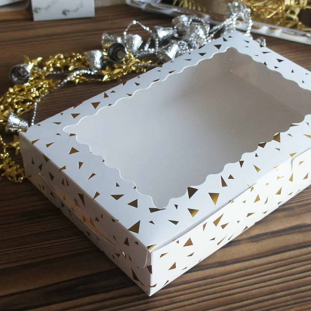 20*30*6cm 10 Pcs Gold Star Dot Wave Paper Box As Christmas Wedding Birthday Cake Bake Chocolate Cookie Candy Makaron Packing