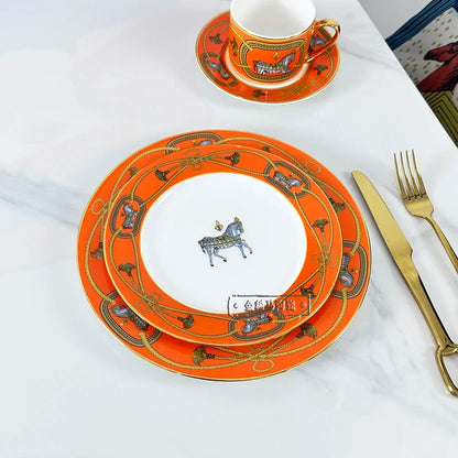 Luxury Bone China Dishes And Plates Porcelain Cake Dish Pastry Fruit Tray Ceramic Tableware Steak Dinner Plates