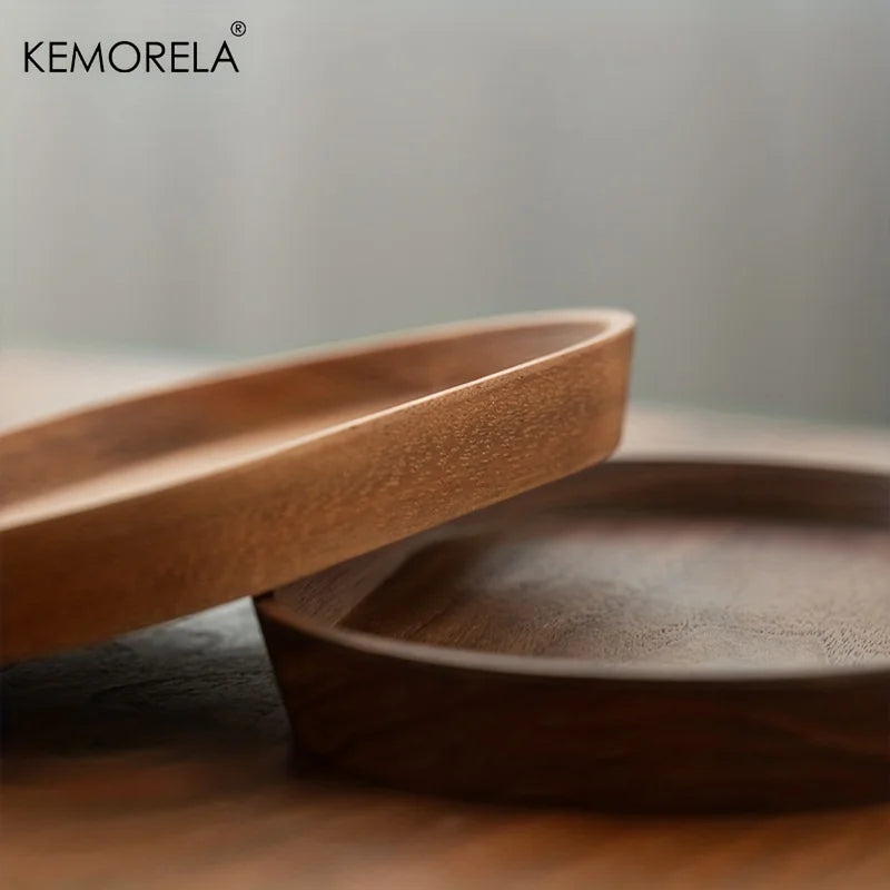 KEMORELA 1PCS Tableware Solid Wood Round Dessert Plate Japanese-style Wooden Tray Snack Plate Dried Fruit Plate Wooden Plate