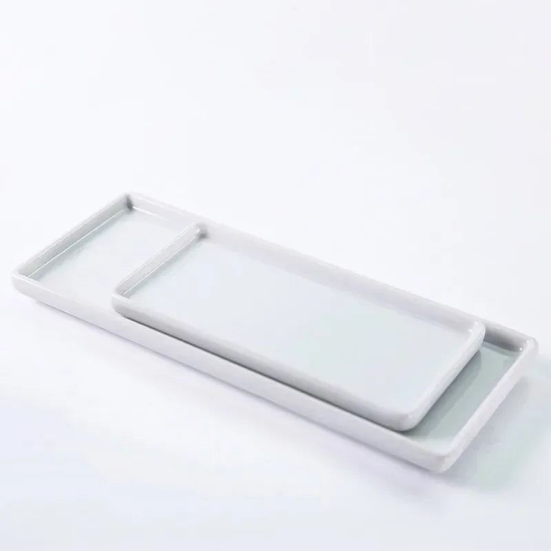 Japanese-style Rectangular Ceramic Tray Plate White Porcelain Rectangular Plate Mouthwash Cup Tray Bathroom Living Storage Tray