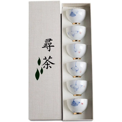 6pc Set Ceramic Tea Cup Arabic Espresso Coffee Cup Chinese Kung Fu Clear Tea Water Cups Sets Japanese Tea Bowl Service Gift Box