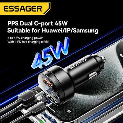 Essager 105W Digital Display Fast Car Charger For iPhone 15 14 pro MacBook USB A C Quick Charger For Huawei Xiaomi Samsung OPPO