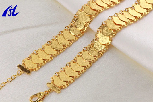 Gold Color Trendy Coin Bracelet Arab Bridal Gift Middle East Turkey Egypt African Jewelry