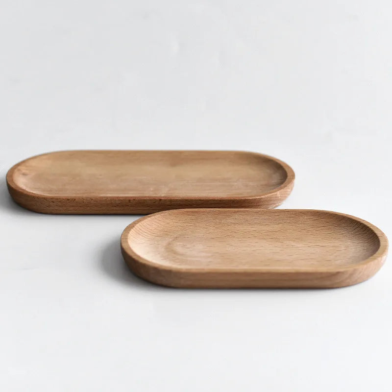 Japanese Style Food Oval Plate Wooden Serving Tray Tea Cup Saucer Trays Fruit Plate Storage Pallet Plate Kitchen Table Decor