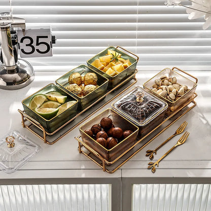 Light Luxury Fruit Plate Partition Platter Living Room Dried Fruit Tray Candy Snack Storage Box Bar Nut Snack Dish Serving Tray