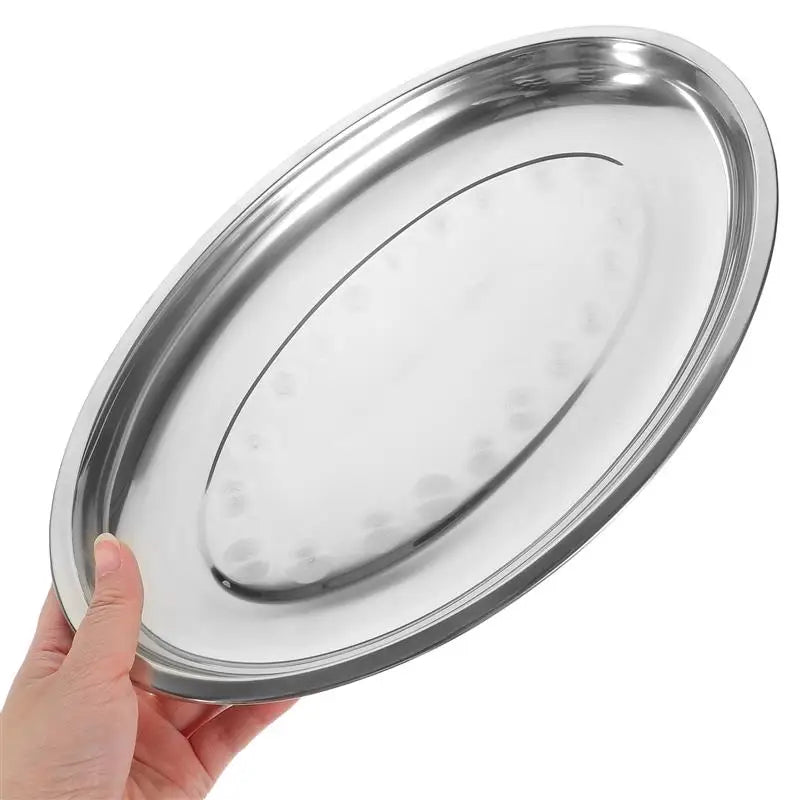 26/30/35/40cm Stainless Steel Oval Shape Steaming Fish Plate Snack Dessert Plate Vegetable Fruit Tray Kitchen Tableware