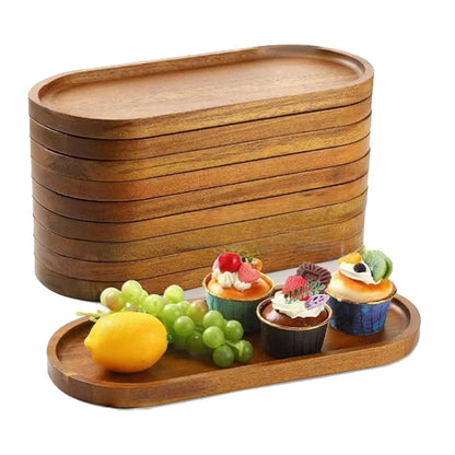 Solid Wood Round Dessert Plate Japanese-style Wooden Coffee Wooden Tray Snack Dried Fruit Plate Oval Tea Tray Kitchen Supplies