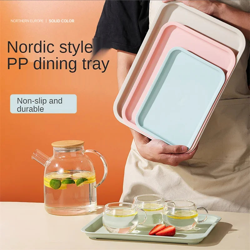 Nordic PP Pallet Plastic Tray Food Bread Pan Green Rectangular Storage Household Kitchen Supplies Hotel Service Tray Dessert