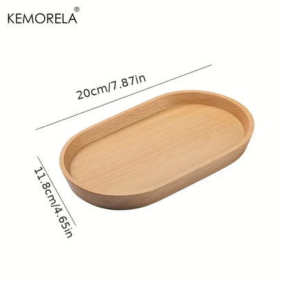 KEMORELA 1PCS Tableware Solid Wood Round Dessert Plate Japanese-style Wooden Tray Snack Plate Dried Fruit Plate Wooden Plate