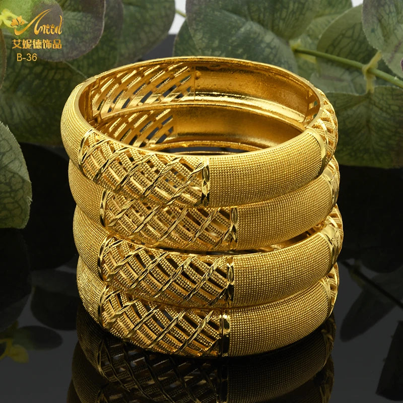 ANIID Dubai Bangles 24K Gold Color African Bracelet For Women Wholesale Designer Alloy Jewellery Wedding Luxury Hawaiian Jewelry