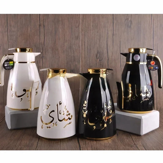 1000ml Dallah Thermos Gold Coating Coffee Pot Luxury Insulation Flask Teapot Set for Ramadan