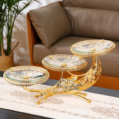 European Style Multi-layer Dry Fruit Tray, Creative Glass Fruit Bowl, Luxury Glass Fruit Plate, High-End Fruit Plate