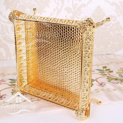 Golden Fruit Tray Creative Vintage Gold Round Square Fruit Plate Multi-Function Metal Snack Home Storage Plate Housewear