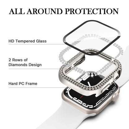 Glass+Diamond Cover For Apple watch case 40mm 44mm 41mm 45mm 38mm 42mm Bling Bumper Protector iWatch series 9 3 5 6 7 8 se case