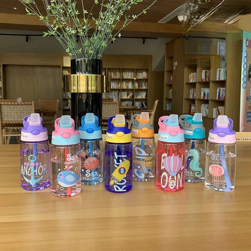 For Kids Beverage Cups 480Ml Sippy Cup Water Bottles Creative Cartoon Feeding with Straws and Lids Spill Proof Portable Toddlers