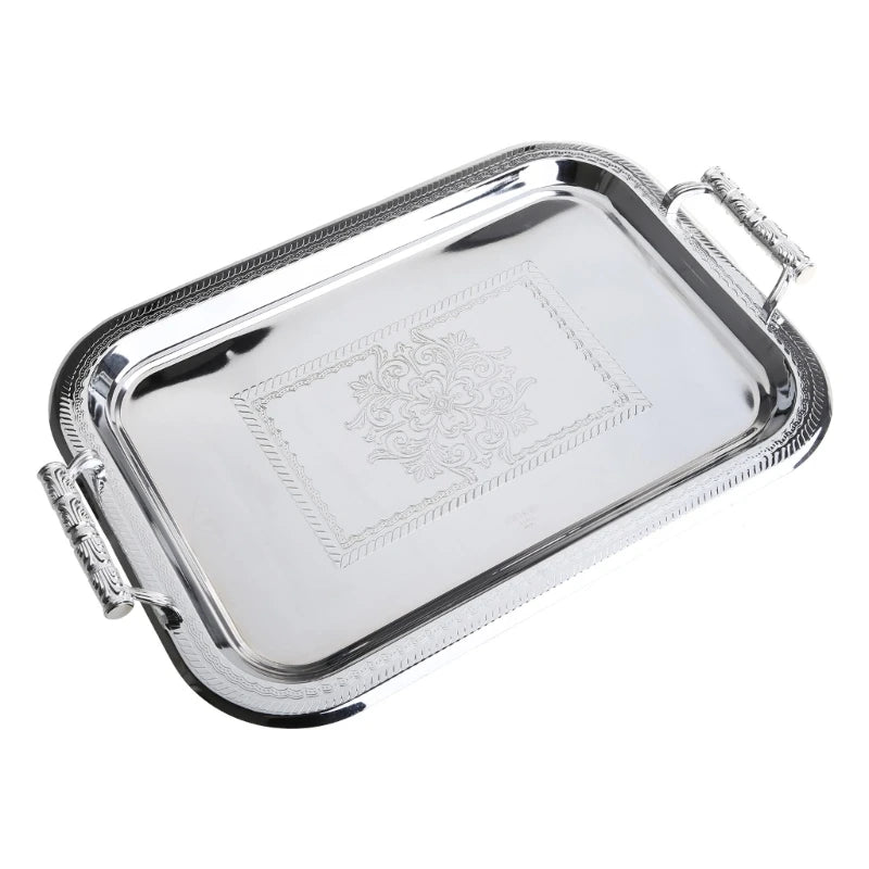 Stainless Steel Serving Tray with Handles Elegant Rectangular Coffee Bar Holder Dessert Display Plate Home Decor