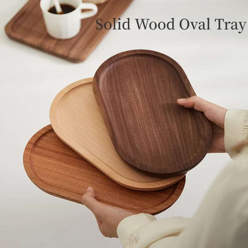 Wooden Tray Oval Dessert Tray Coffee Milk Dim Sum Tray Household Cake Bread Afternoon Tea Baking Tool Tableware Kitchen Supplies