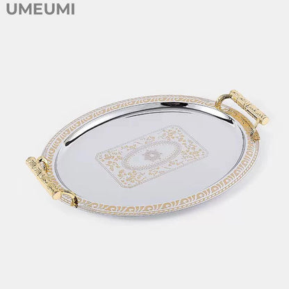 European Style Golden Metal Decorative Tray For Tea Coffee Table With Handle Oval Mirror Serving Tray provide luxury hospitality