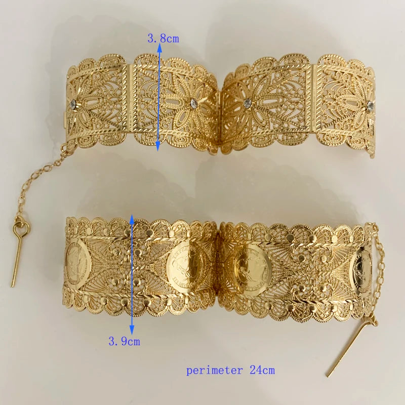 Algeria Wedding Bridal Gold Plated Bangles Women Open Cuff Bracelets Royal Coin Moroccan Jewelry Bangles Arabic Luxury Jewelry