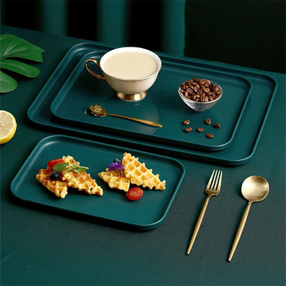 Plastic Tray Storage Supplies Nordic Dark Green Rectangular Pallet Fruit Jewelry Tableware Storage Tray Service Drinkware Plate