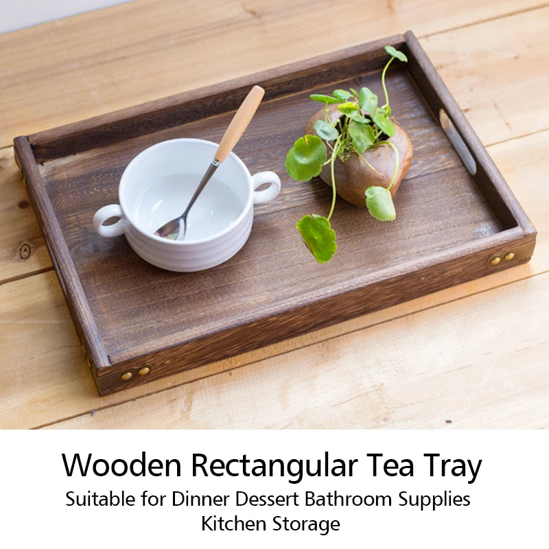 Natural Wooden Tray Rectangular Tea Cup Plate Fruit Snacks Food Storage Trays Bread Plate Tray Food Tray For Kitchen