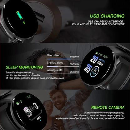 D18 Smart Watch Men Women Smartwatch Heart Rate Blood Pressure Monitor Fitness Tracker Watch Smart Bracelet for Android and IOS