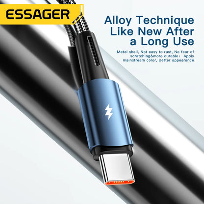 Essager 120W USB Type C Cable Super Fast Charge 67W Cable Quick Charge 6A For Xiaomi 12Pro Redmi K50 Note 11Pro Black Shark5 Pro