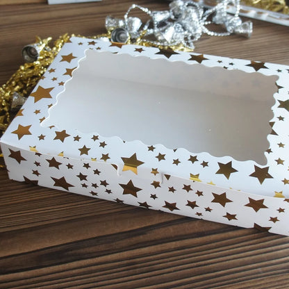 20*30*6cm 10 Pcs Gold Star Dot Wave Paper Box As Christmas Wedding Birthday Cake Bake Chocolate Cookie Candy Makaron Packing