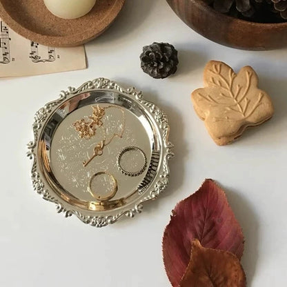 Metal Shell Storage Tray Round Glass Plate Jewelry Dish Earrings Ring Display  Fruit   Desktop Decor Photo Props