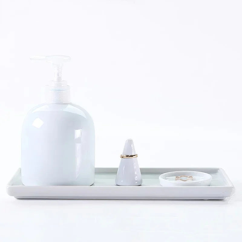 Japanese-style Rectangular Ceramic Tray Plate White Porcelain Rectangular Plate Mouthwash Cup Tray Bathroom Living Storage Tray