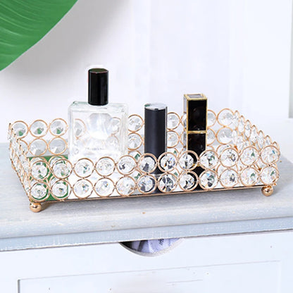 Crystal Decorative Tray Table Makeup Organizer Glass Mirror Perfume Lipstick Storage Plate Luxury Serving Tray Home Trinket Dish