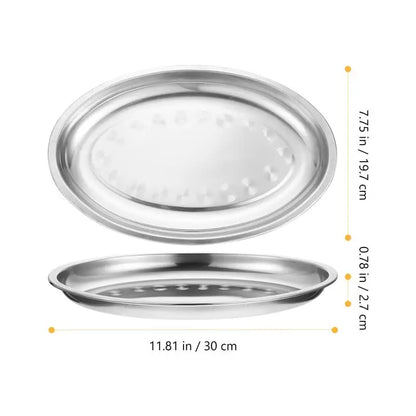 26/30/35/40cm Stainless Steel Oval Shape Steaming Fish Plate Snack Dessert Plate Vegetable Fruit Tray Kitchen Tableware