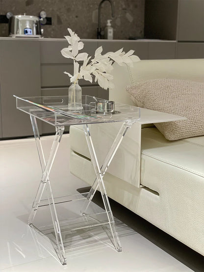 GY Transparent Acrylic Folding Table Side Table Simple Bedside Storage Rack Ins Style Tea Table