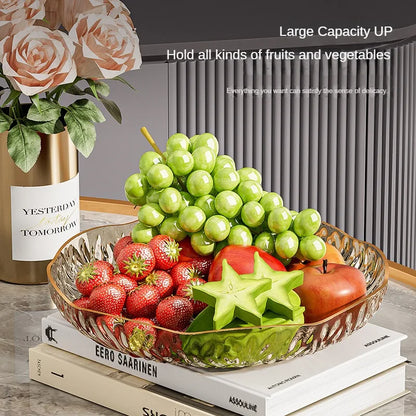 Light Luxury Transparent Gold Border Flower Fruit Plate Reusable Plastic Fruit Dishes Large Capacity Tray Kitchen Tableware